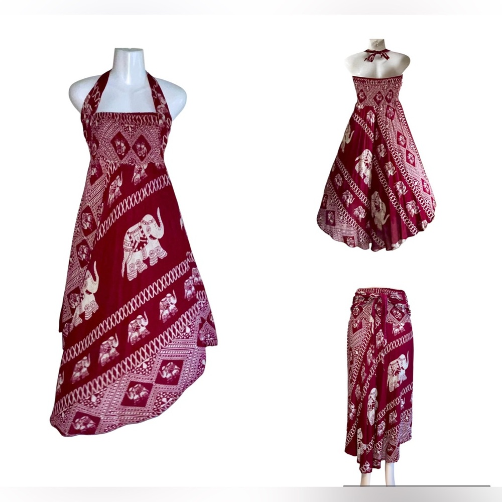 Womens CONVERTIBLE
SKIRT/DRESS 

Red Elephant Print Halter Dress